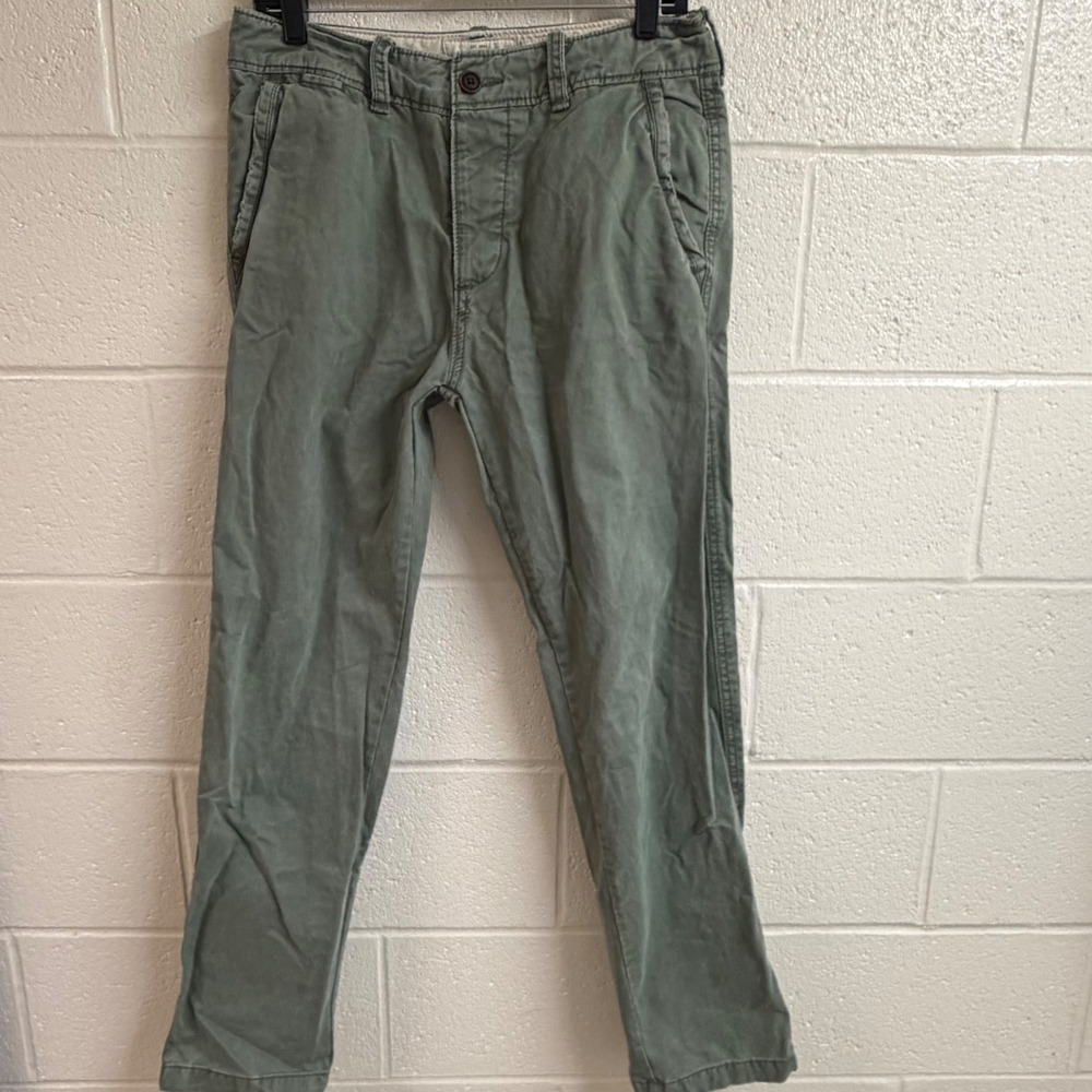 Abercrombie & Fitch Vintage Mens Slim Straight Chinos 33x31 Fly Green Twill